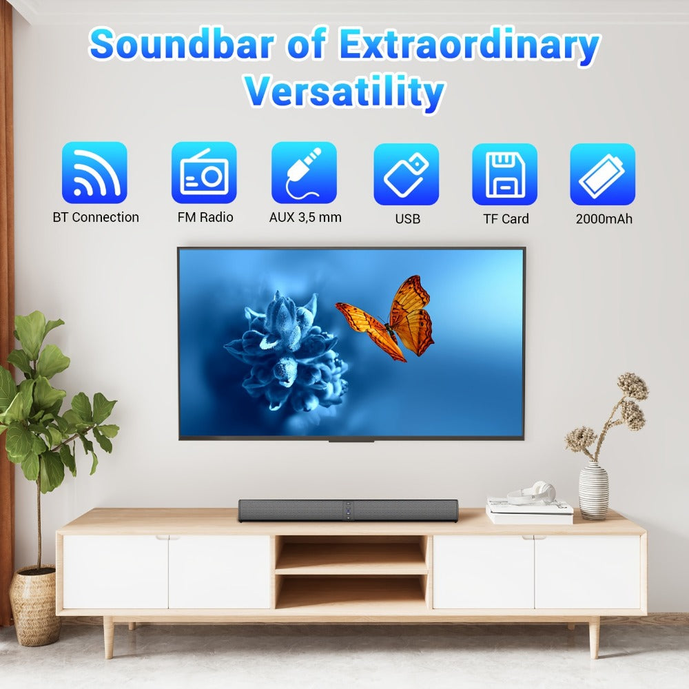 2-in-1 Detachable Wireless Soundbar for Smart TV, Surround Sound Bar with Bluetooth, RCA & AUX, Volume Control