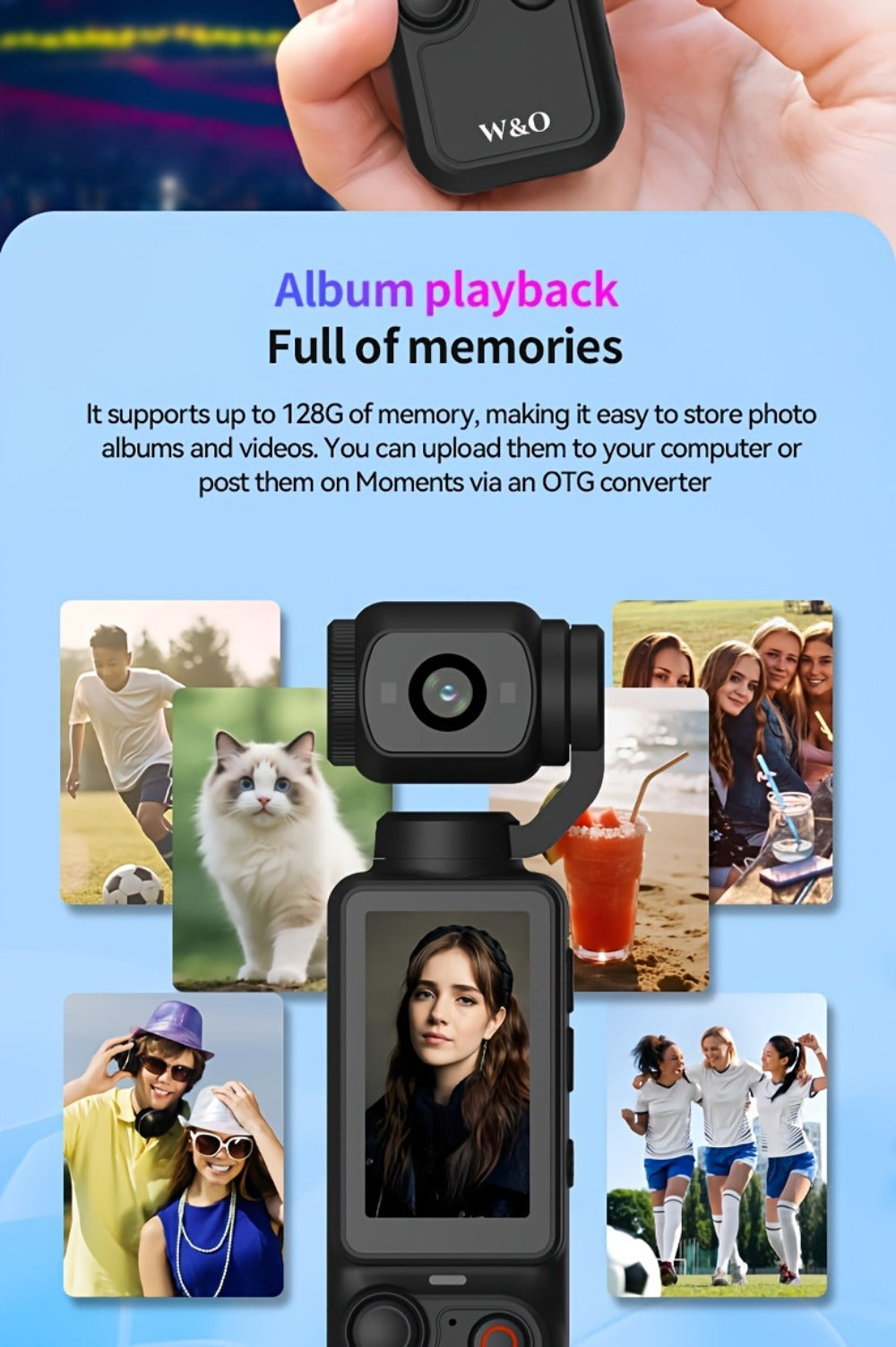 Ultra-Lightweight 4-in-1 Action Camera 1080P | 360° Rotating Lens, Image Stabilization & One-Click Recording – Compact Outdoor Cam for Cycling, Vlogging & Drone-Like Aerial Shooting Effects