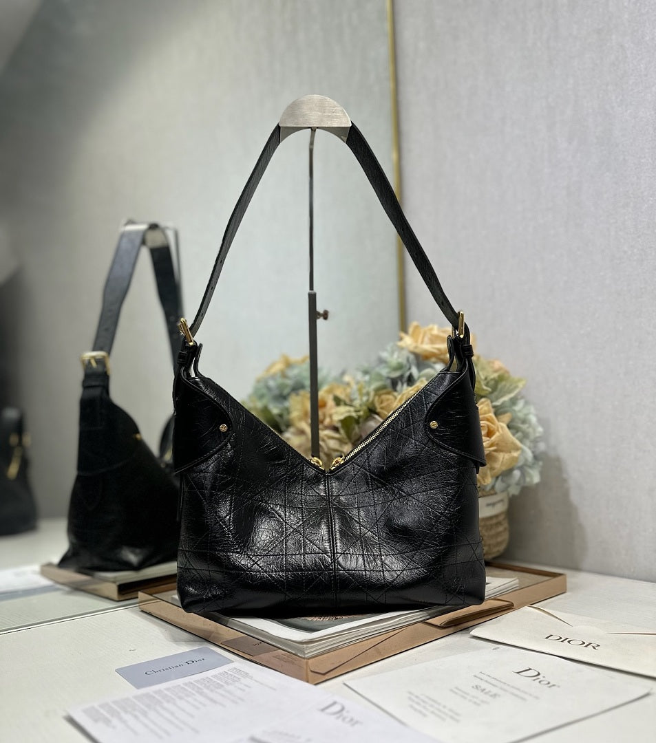 Dior Toujours Bag Large – Black Macrocannage Crinkled Calfskin Gold CD Charm