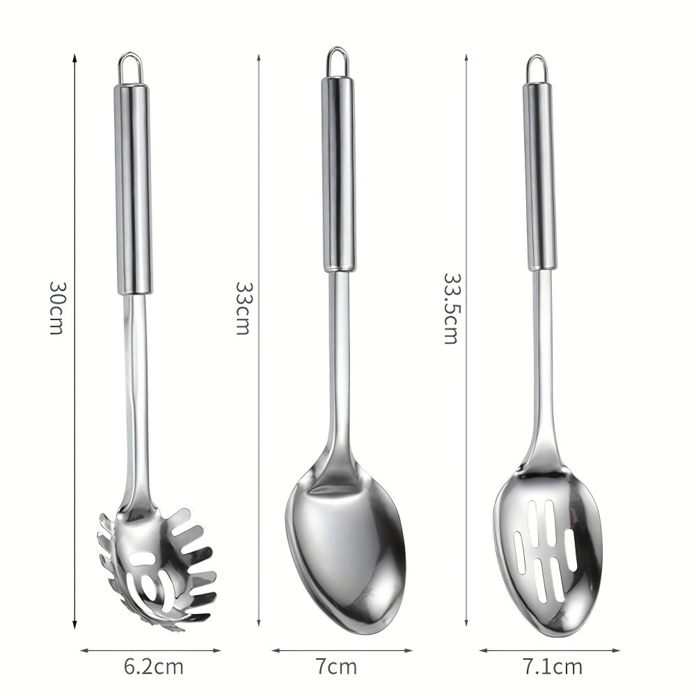 Kitchen Utensils with Hanging Loops, Nine-Piece 304 Stainless Steel Set of Mixed Cooking Tools