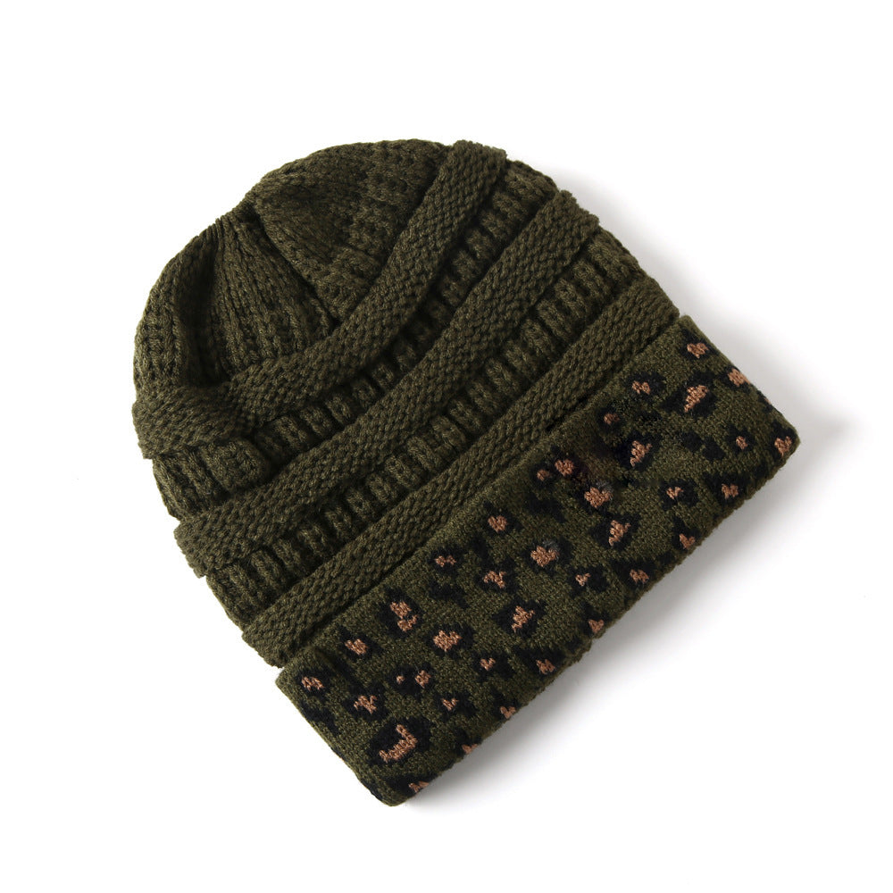 Tarver Beanie mit Leopardenmuster und Umschlag, Zopfstrick – warm, winddicht, 10 Farben