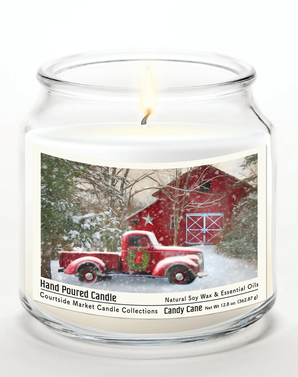Barn with Truck 12.8 Oz Candle Glass Jar with Brushed Silver Metal Lid