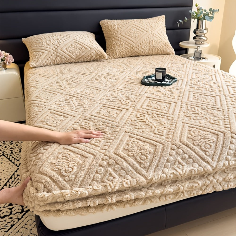 Bed Sheets, Single Jacquard-Knit Embossed Fitted Sheet with 11.4-Inch Pocket, Five Colors and Twin-to-King Sizes