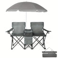 Portable Folding Chair with Removable Sun Umbrella - 2-Seat Outdoor Foldable Chair, Steel Frame Oxford Fabric, Lightweight Sun Shade Seat for Fishing Beach Camping Sunbathing Outdoor Activities
