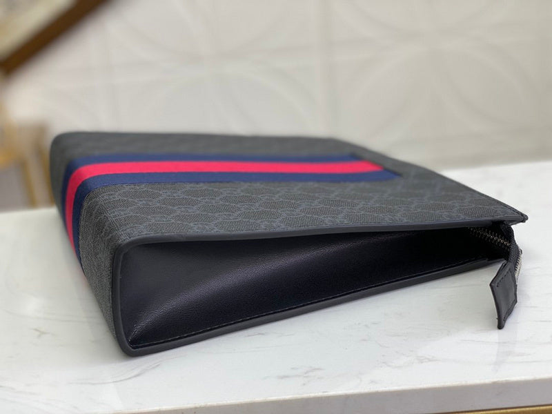 Gucci GG Supreme Web Stripe Zip Pouch Clutch – Black Grey
