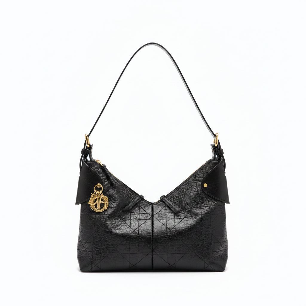 Dior Toujours Bag Large – Black Macrocannage Crinkled Calfskin Gold CD Charm