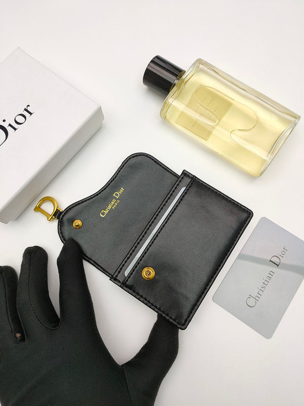 Christian Dior Saddle Card Holder – Oblique Jacquard Black Navy