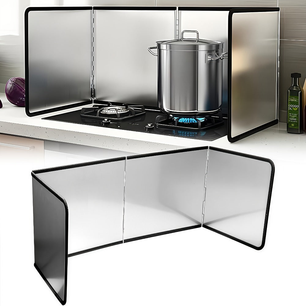 Stainless Steel Splatter Screen 4-Sided Foldable Stovetop Grease Guard - 31.5" Oil Splash Shield for Frying Pan