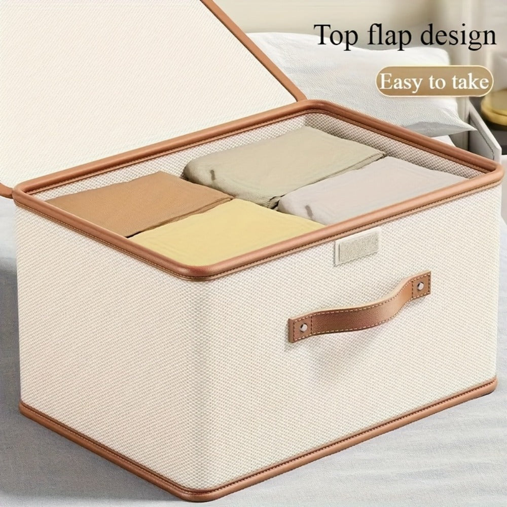 Storage Bins, Two-Pack Foldable Lidded Clothes Organizers with Flip-Top Closure for Under-Bed or Closet Storage