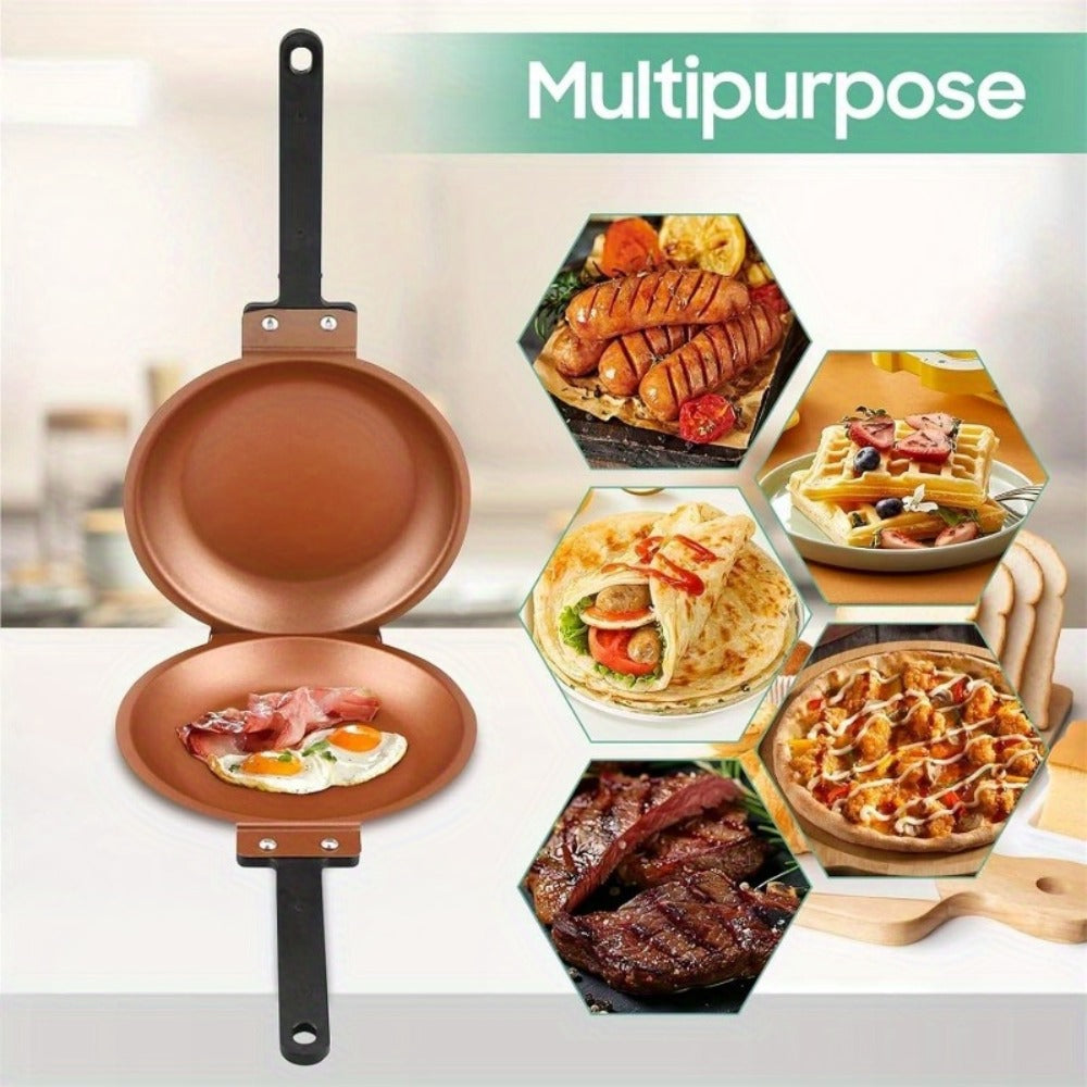 Pancake Pan Double Sided Non-Stick Reversible Folding Breakfast Frying Pan Pancake Maker for Home Cooking, Dining and Outdoor Meals