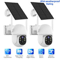White Solar WiFi Security Camera Set with Two- or Four-Camera Options, Pan-Tilt View and Full-Color Night Vision