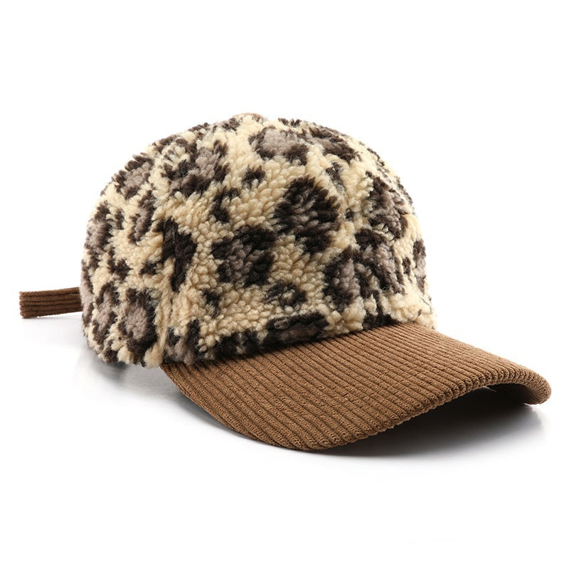 Collins Baseballkappe mit Leopardenmuster aus Plüsch – Unisex, ganzjährig tragbar