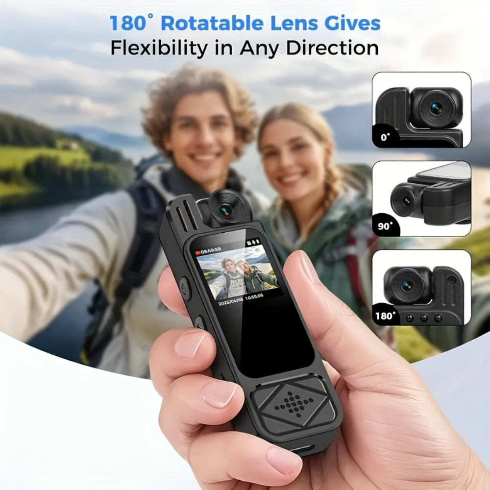 Body Camera, 1080P 180° Rotating Lens Portable Handheld Camcorder, Compact Video Recorder for Vlogging Travel Meetings Celebrations