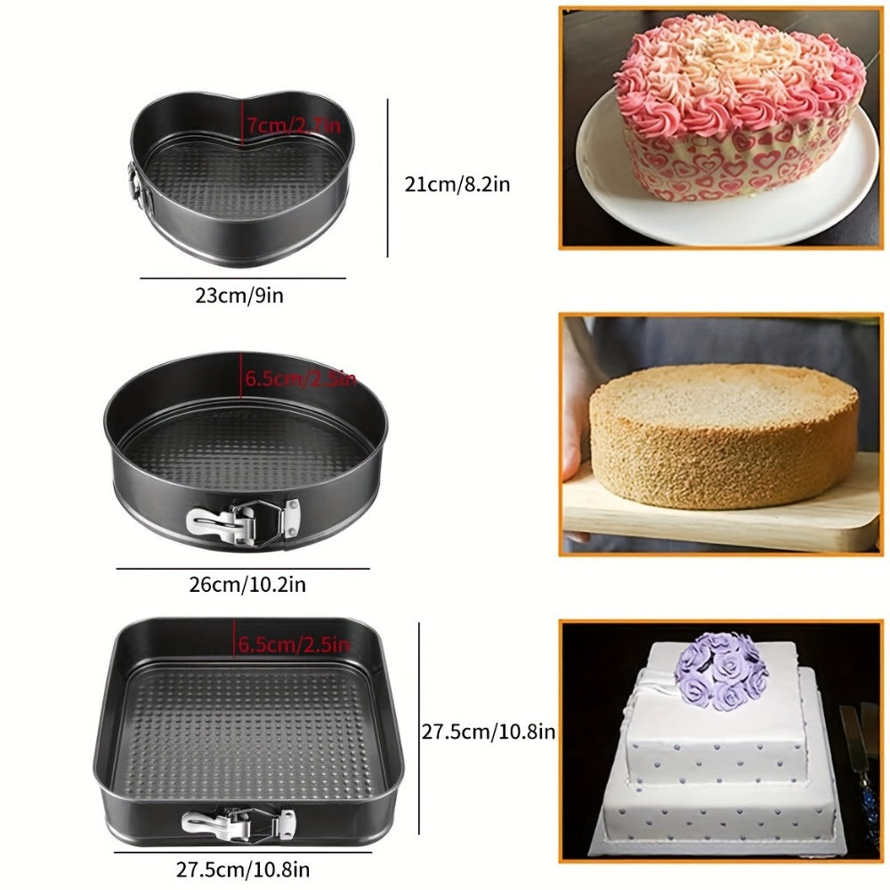 Removable Bottom Cake Pan Set, Nonstick Carbon Steel Round & Heart Shaped Springform Baking Pans