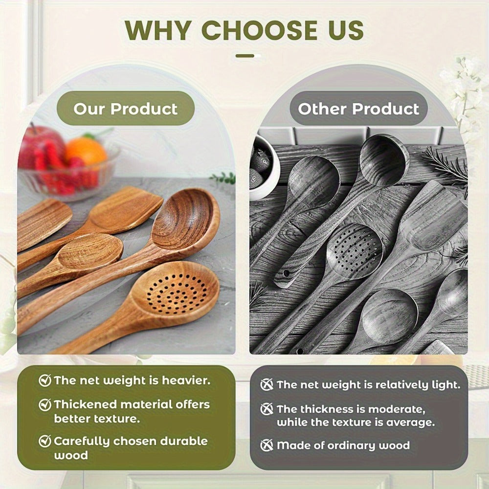 Wooden Kitchen Utensil Set with Five-, Six- or Ten-Piece Configurations and Optional Storage Box