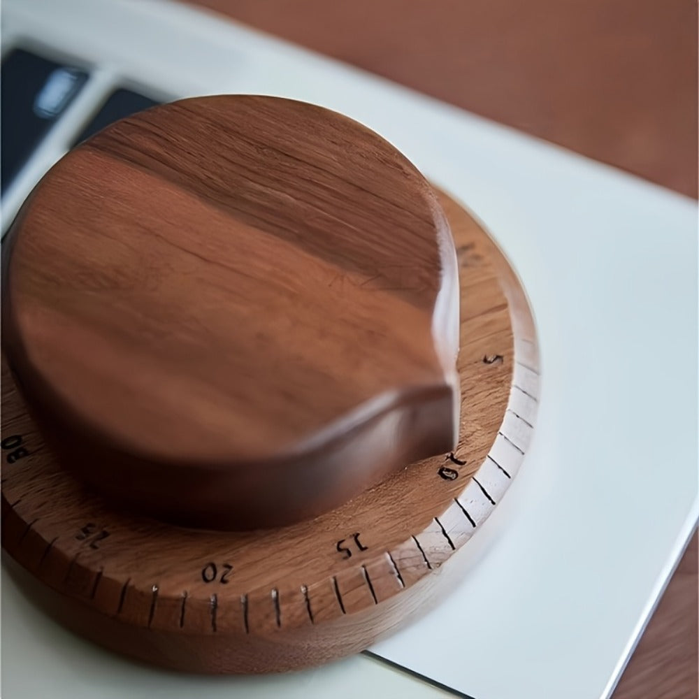 Mechanical Kitchen Timer with Loud Alarm - Black Walnut Wood Cooking Timer, 100% Battery-Free Desktop Timer for Cooking