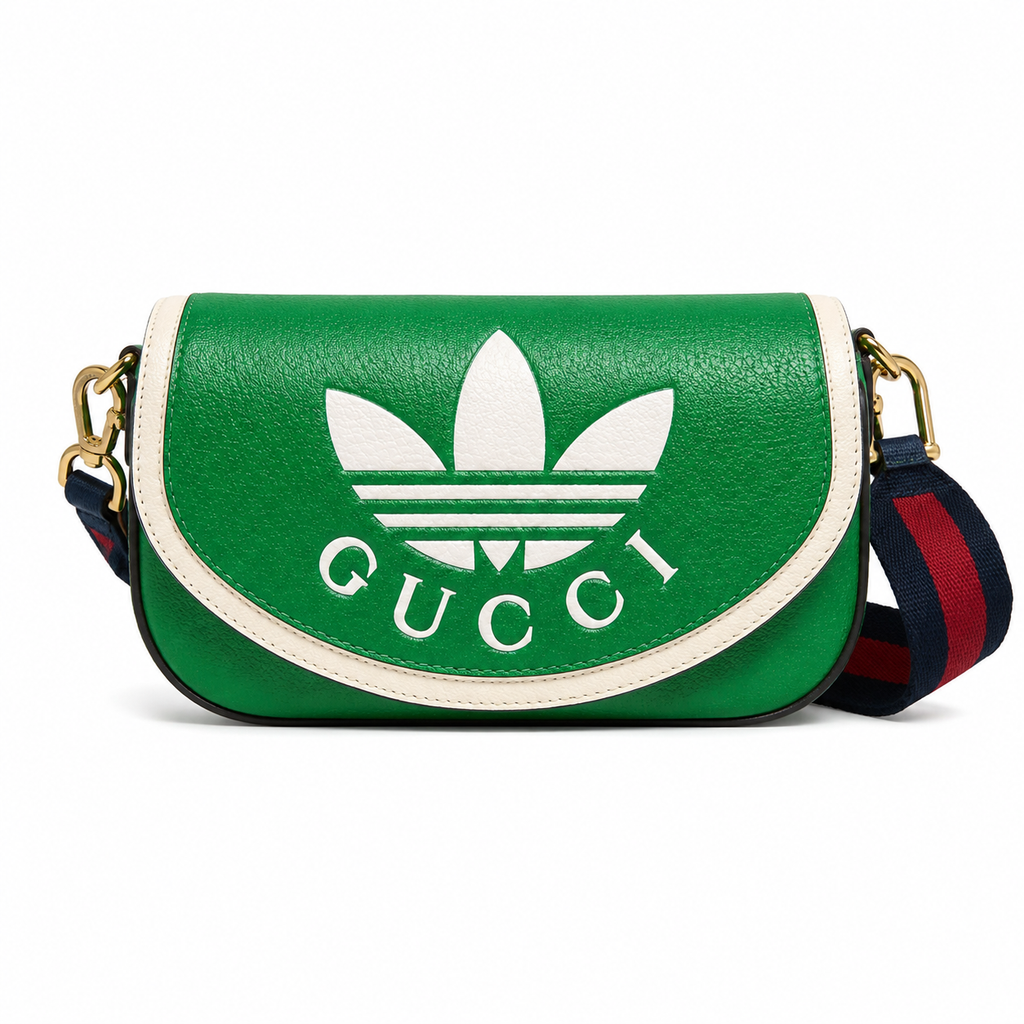 Gucci x Adidas Small Shoulder Bag – Green Leather Trefoil GUCCI Web Strap