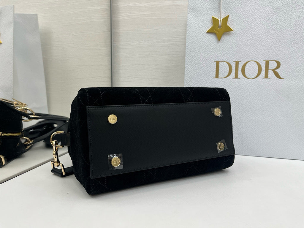 Dior Lady D-Joy Bag Small – Black Velvet Cannage Gold Hardware CD Charm