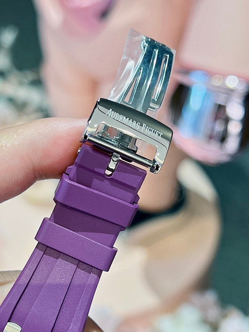 Audemars Piguet Royal Oak Offshore Chronograph – Steel Diamond Bezel Purple Mega Tapisserie Dial Date Purple Rubber Strap