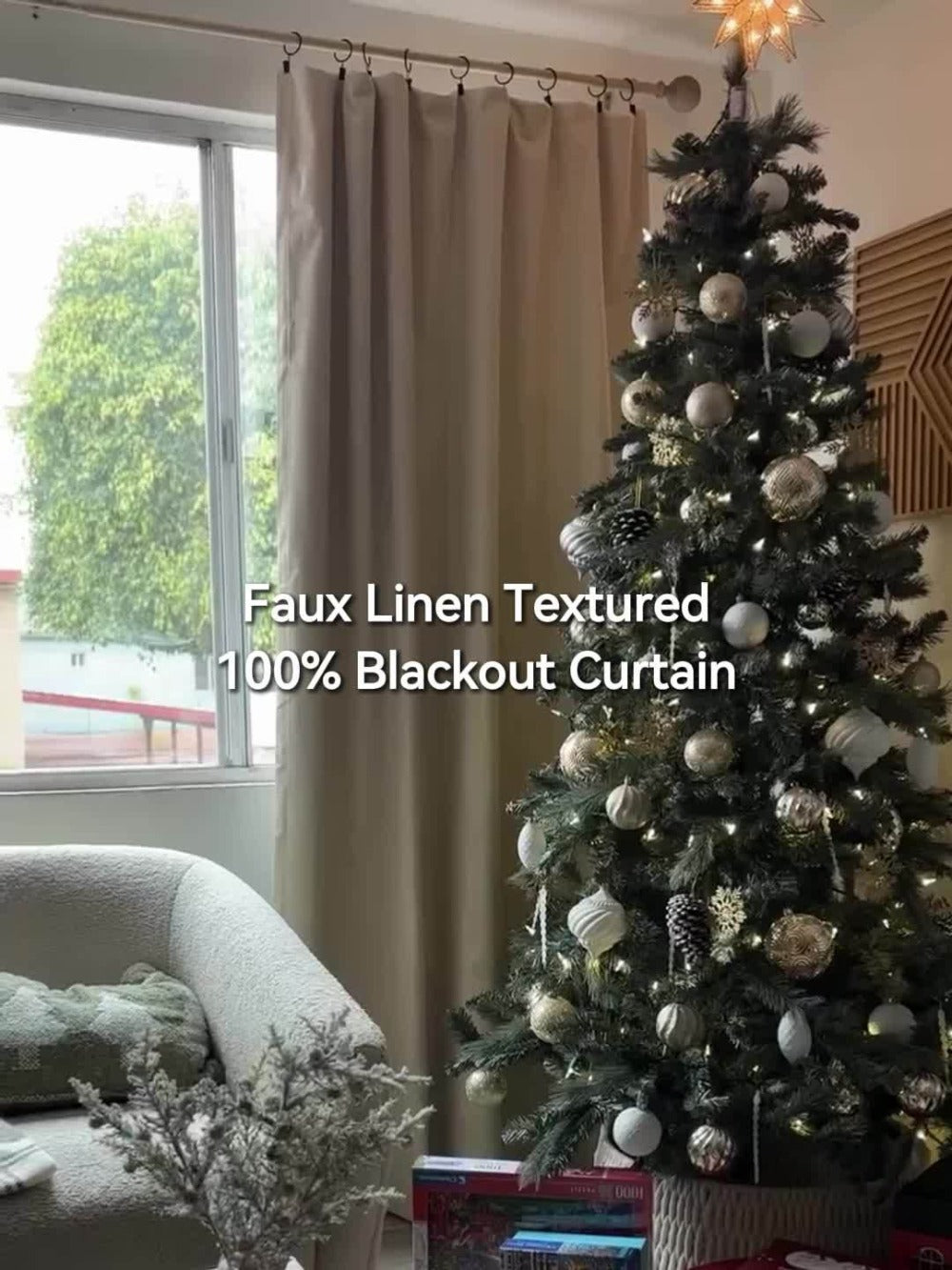 Four Faux Linen Textured Panels with Thermal Insulation and Rod Pockets for Living Room and Bedroom, 100% Blackout Curtains