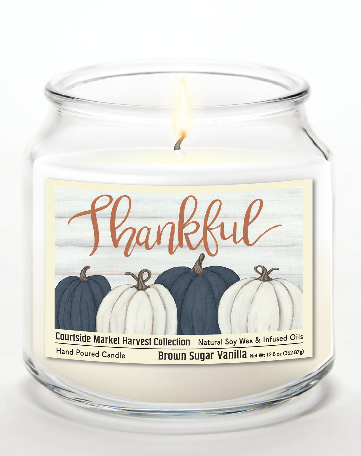Pumpkin Thankful 12.8 Oz Candle Glass Jar with Brushed Silver Metal Lid