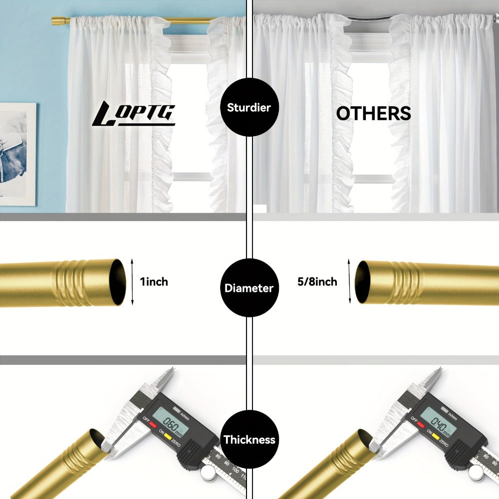 Curtain Rod, One-Inch Adjustable Rounded Cup Finials in Black, Brushed Nickel or Gold Finish, One-Inch Adjustable