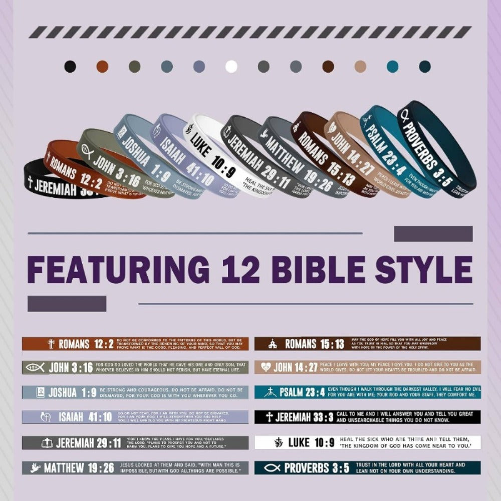 Bible Verse Silicone Wristbands 40pc Set Christian Inspirational Bracelets for Men Women Sobriety Easter Party Favors Charity Fundraising Religious Gift