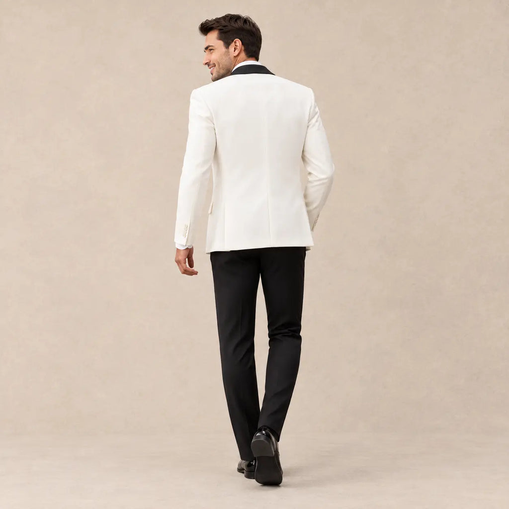Sweetearing White Suit for Men 2 Piece Suit Tuxedo Black Peaked Collar Wedding Prom Formal Suit