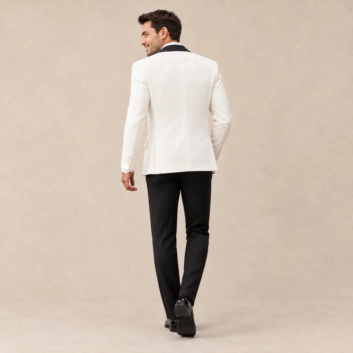 Sweetearing White Suit for Men 2 Piece Suit Tuxedo Black Peaked Collar Wedding Prom Formal Suit