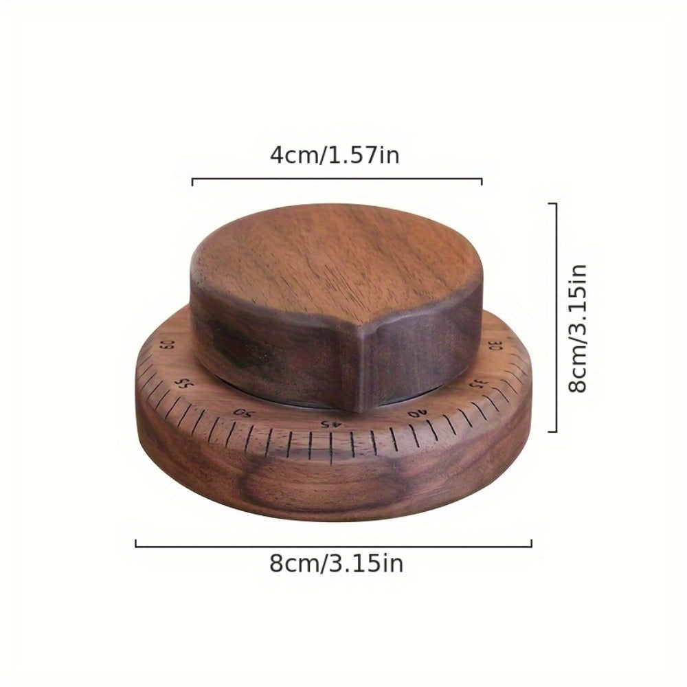 Mechanical Kitchen Timer with Loud Alarm - Black Walnut Wood Cooking Timer, 100% Battery-Free Desktop Timer for Cooking