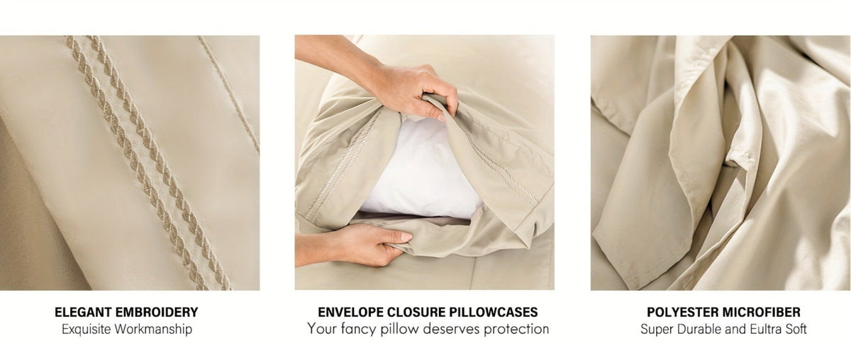 Bed Sheet Set Deep Pocket Soft Microfiber - Fitted Sheet Flat Sheet & Pillowcases Twin Full Queen King - Cooling Breathable Fade Resistant Sheets for Daily Use Dorms Guest Rooms