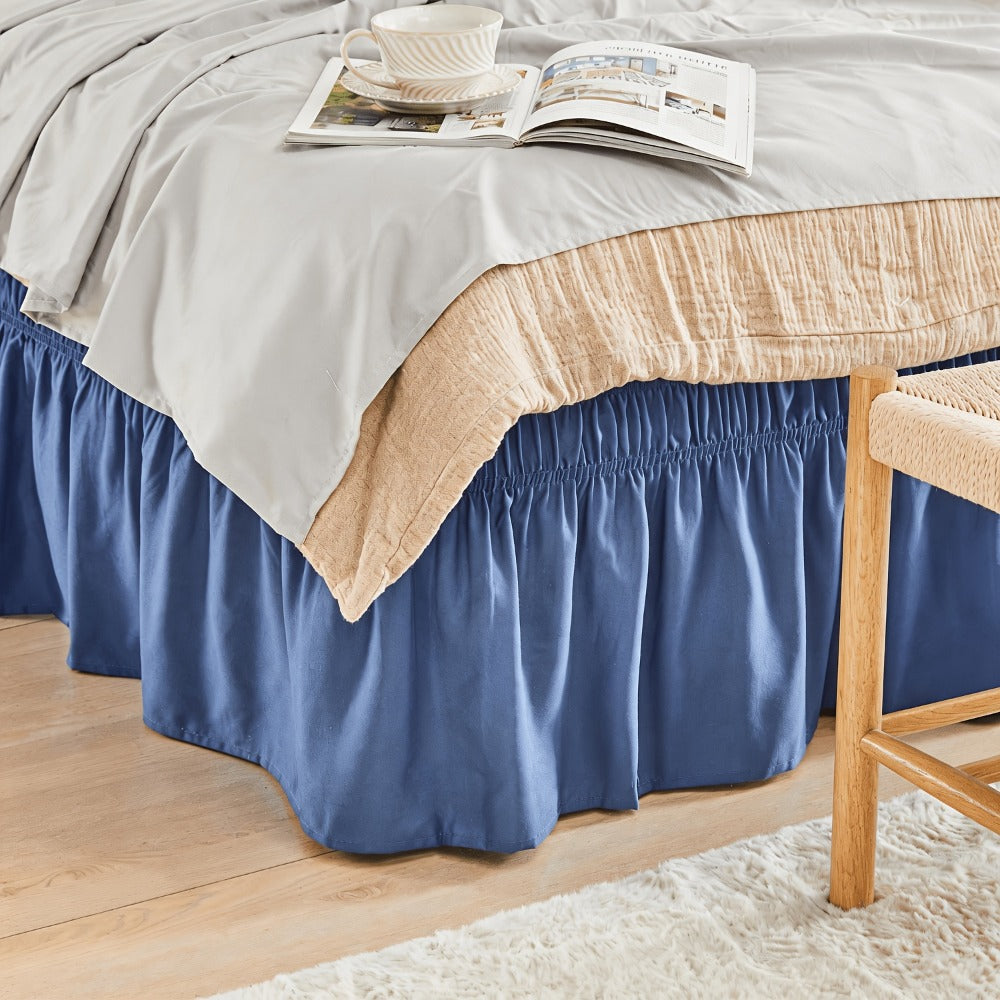 Bed Skirt Elastic Wrap Around Ruffle - 15 Inch Drop Microfiber Dust Ruffle, Adjustable No-Lift Fit, Fade Resistant Machine Washable, Hotel Quality Bedskirt for Twin Full Queen King, 30 Colors