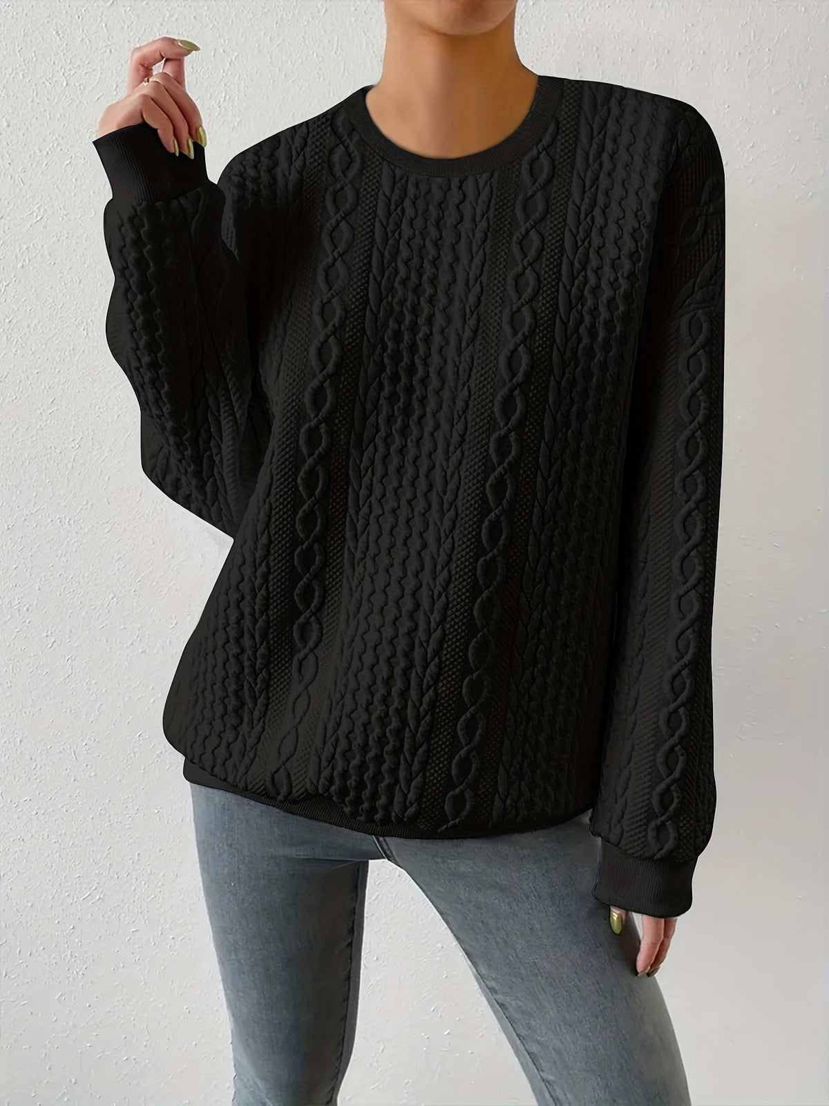 Maisie | Rundhals-Sweatshirt mit Zopfmuster