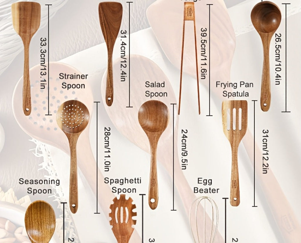 Kitchen Utensils by JIASING, 3-, 5- or 7-Piece Wood Spoon, Spatula, Ladle and Egg-Beater Set Options