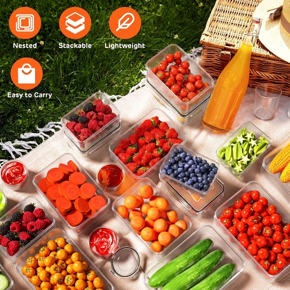 Food Storage Containers, Airtight Stackable Plastic Meal Prep Boxes with Leak-Proof Lids and Pantry Labels