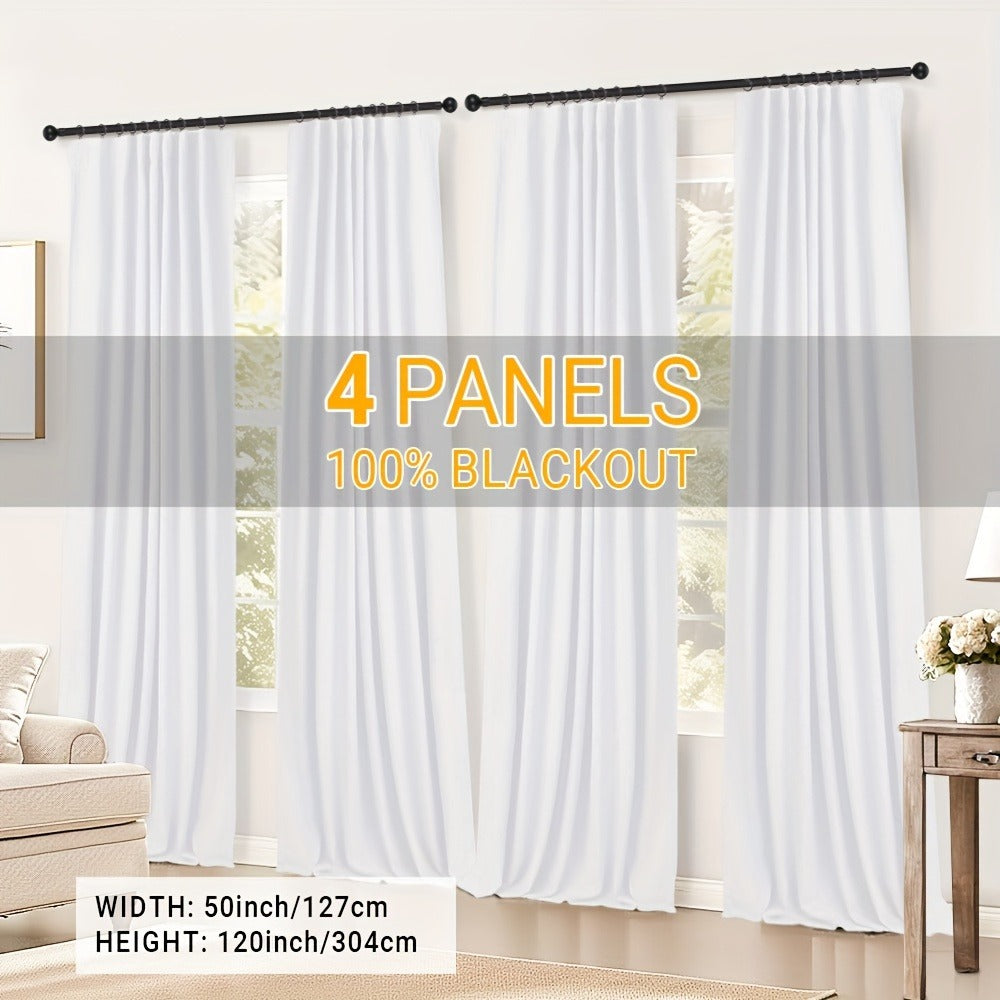 Four Faux Linen Textured Panels with Thermal Insulation and Rod Pockets for Living Room and Bedroom, 100% Blackout Curtains