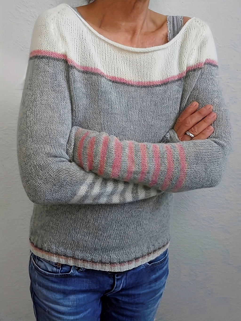 Annika | Colour-Block-Pullover mit U-Boot-Ausschnitt