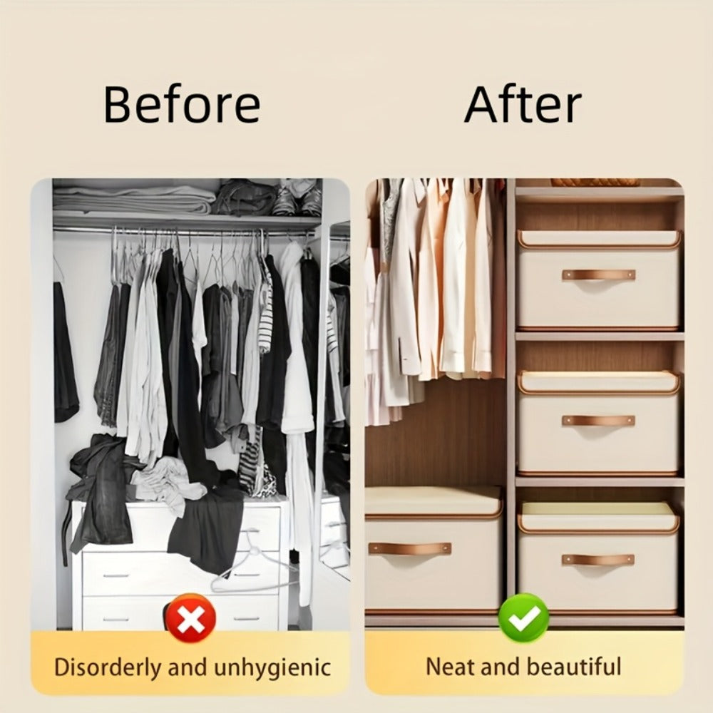 Storage Bins, Two-Pack Foldable Lidded Clothes Organizers with Flip-Top Closure for Under-Bed or Closet Storage
