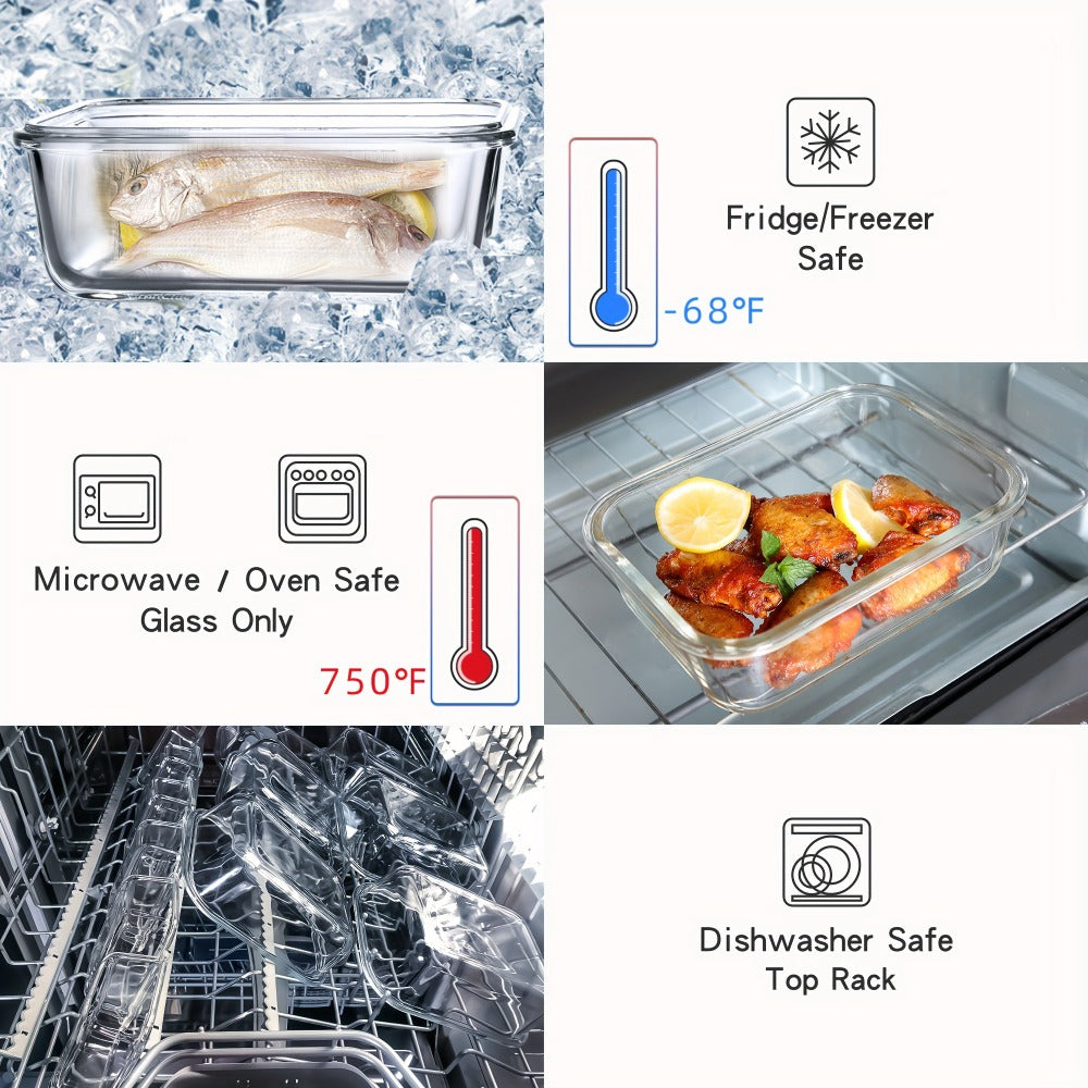 Glass Food Storage Containers for Meal Prep, Airtight Borosilicate Kitchen Boxes, Microwave and Freezer Safe