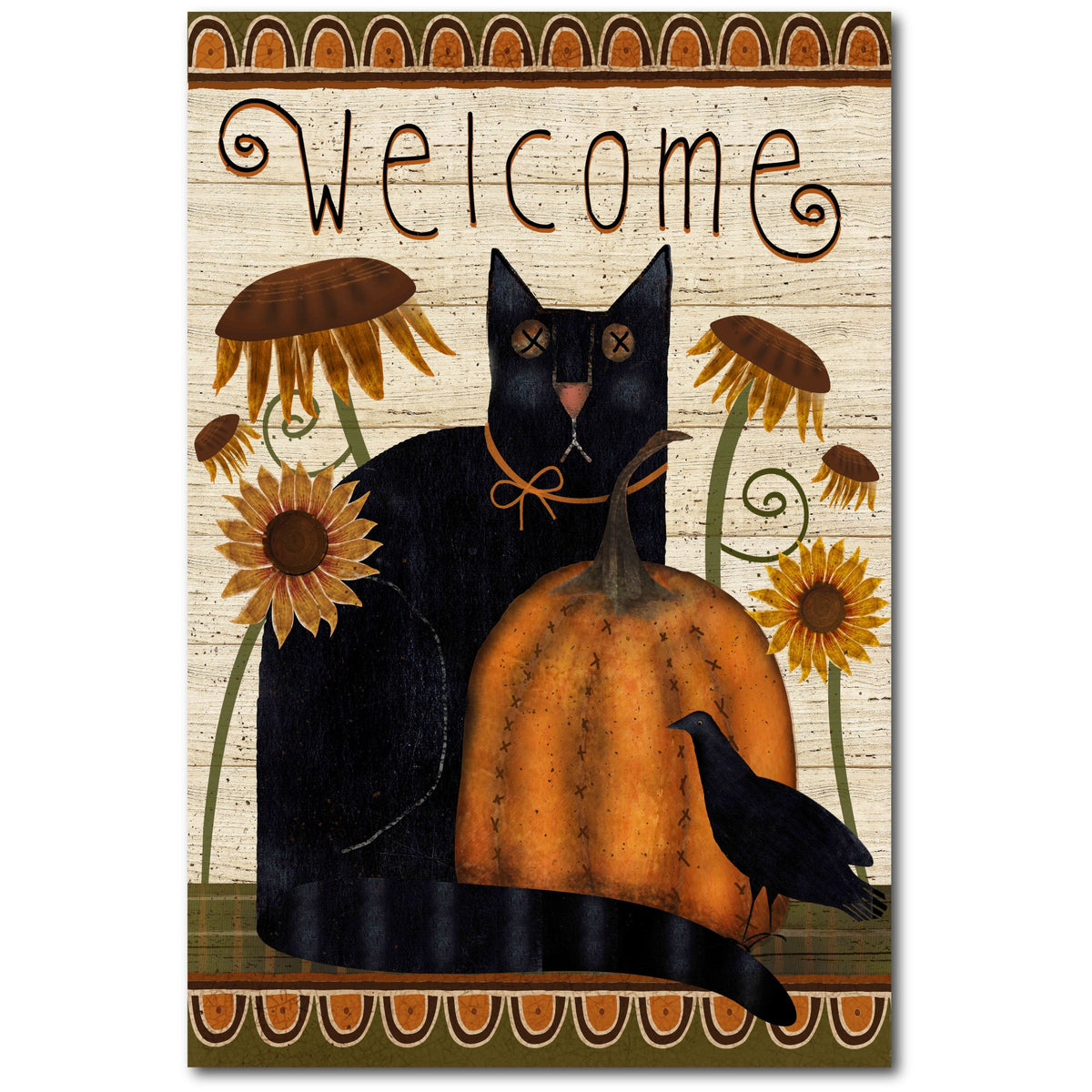 Fall Black Cat Flag Gallery-Wrapped Canvas Wall Art