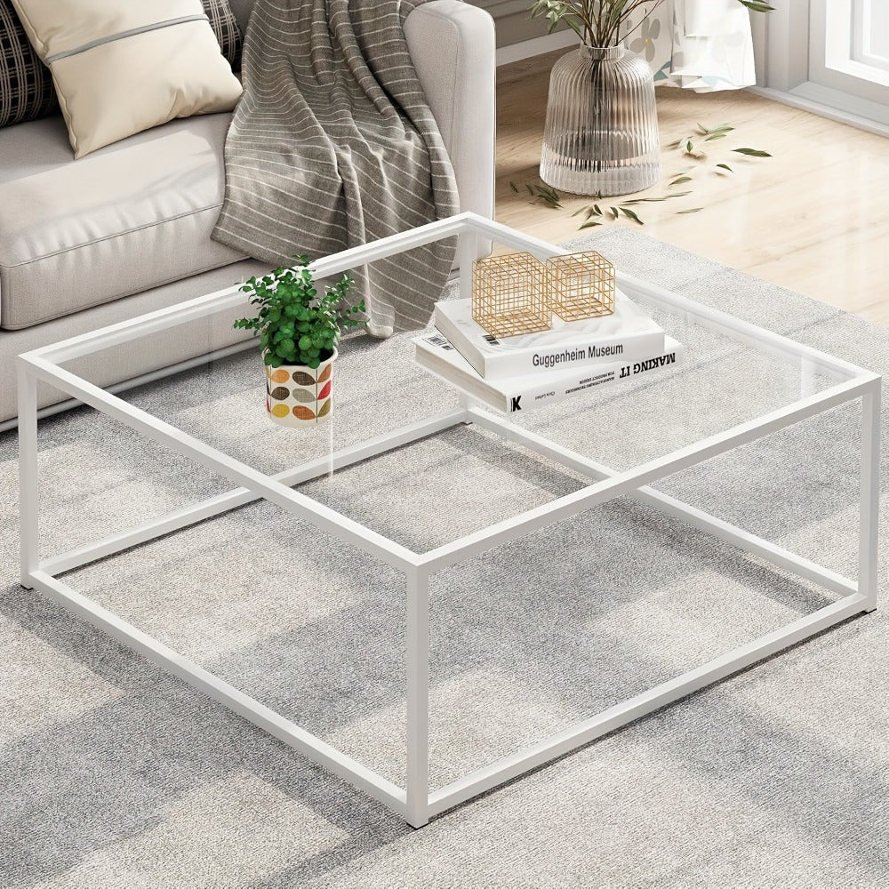 Clear Coffee Table, Modern Accent Table for Work, Display, and Everyday Use in Living Room
