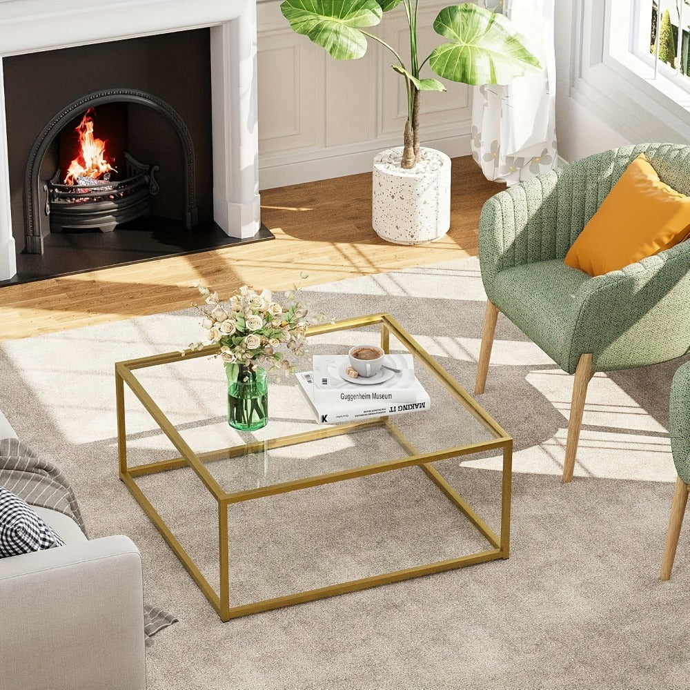 Clear Coffee Table, Modern Accent Table for Work, Display, and Everyday Use in Living Room