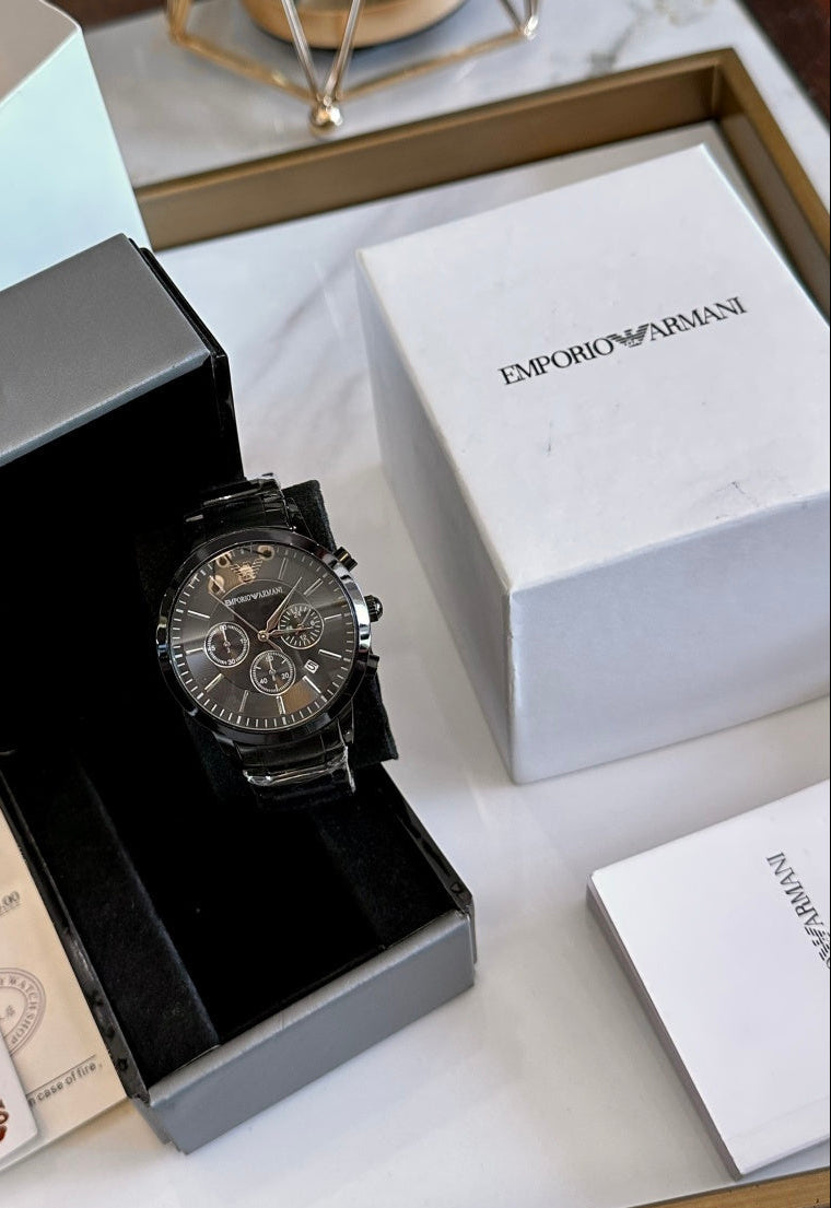 Emporio Armani Renato Men's Chronograph Watch – Full Black Gold Accent