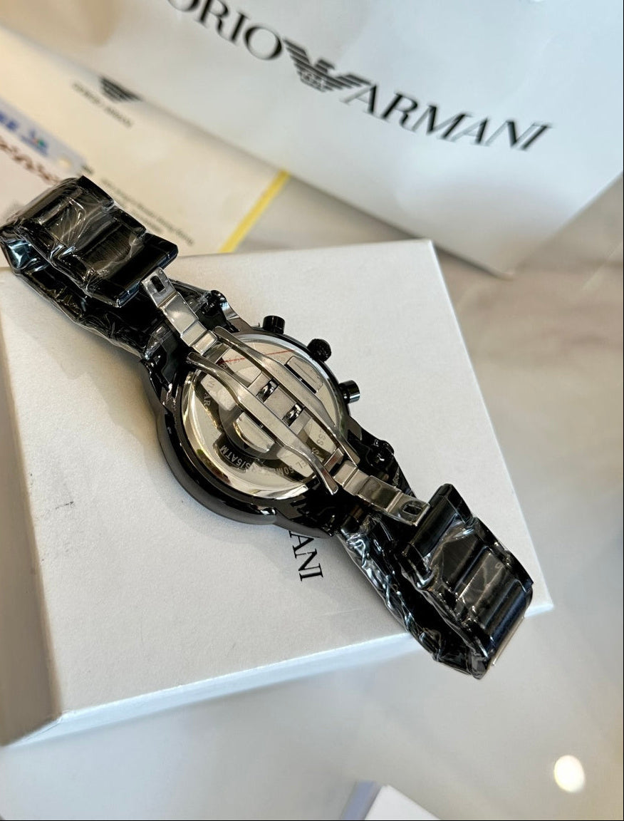 Emporio Armani Renato Men's Chronograph Watch – Full Black Gold Accent