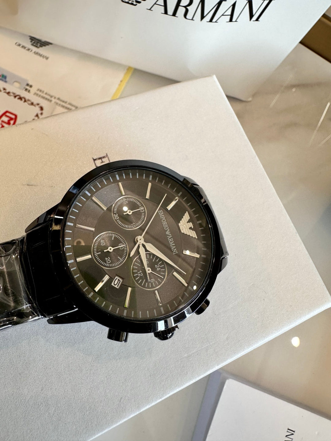 Emporio Armani Renato Men's Chronograph Watch – Full Black Gold Accent