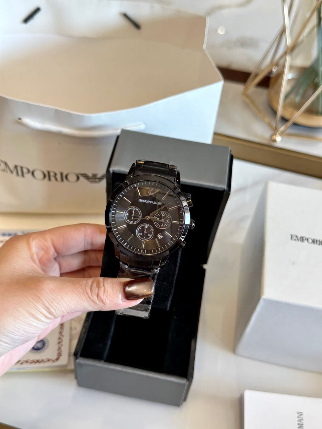 Emporio Armani Renato Men's Chronograph Watch – Full Black Gold Accent