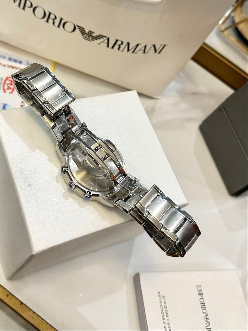 Emporio Armani Renato Men's Chronograph Watch – Silver White Dial Steel Bracelet