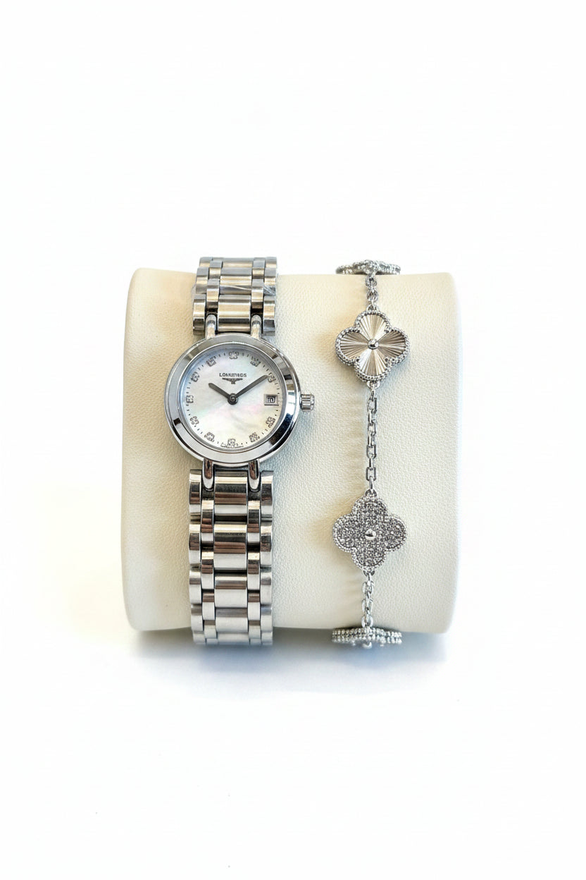 Longines PrimaLuna Ladies Watch & Clover Bracelet Gift Set