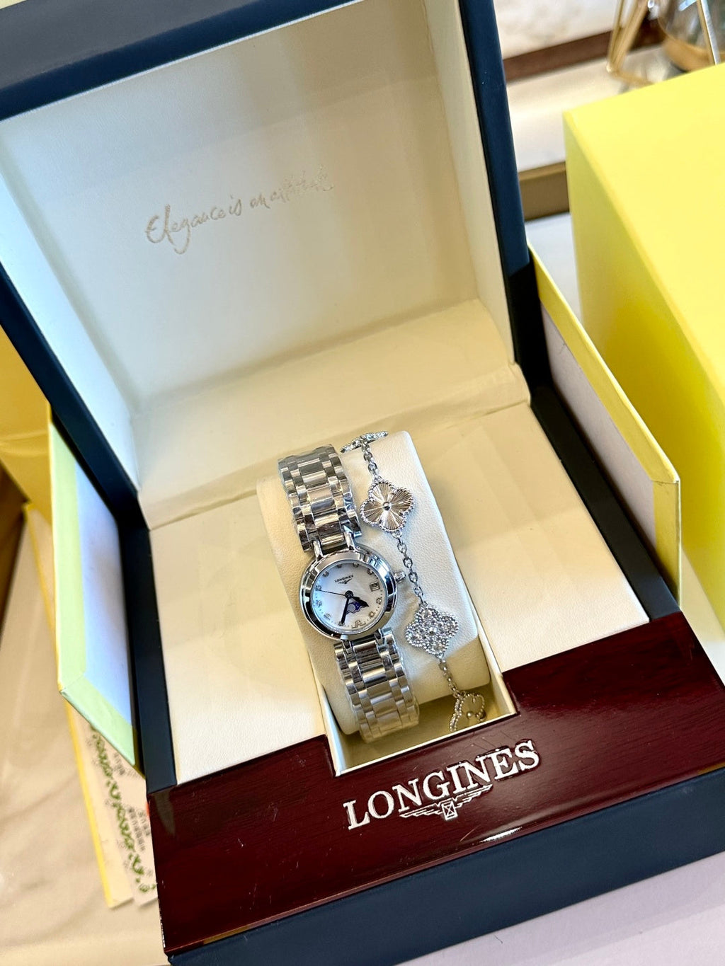 Longines PrimaLuna Ladies Watch & Clover Bracelet Gift Set