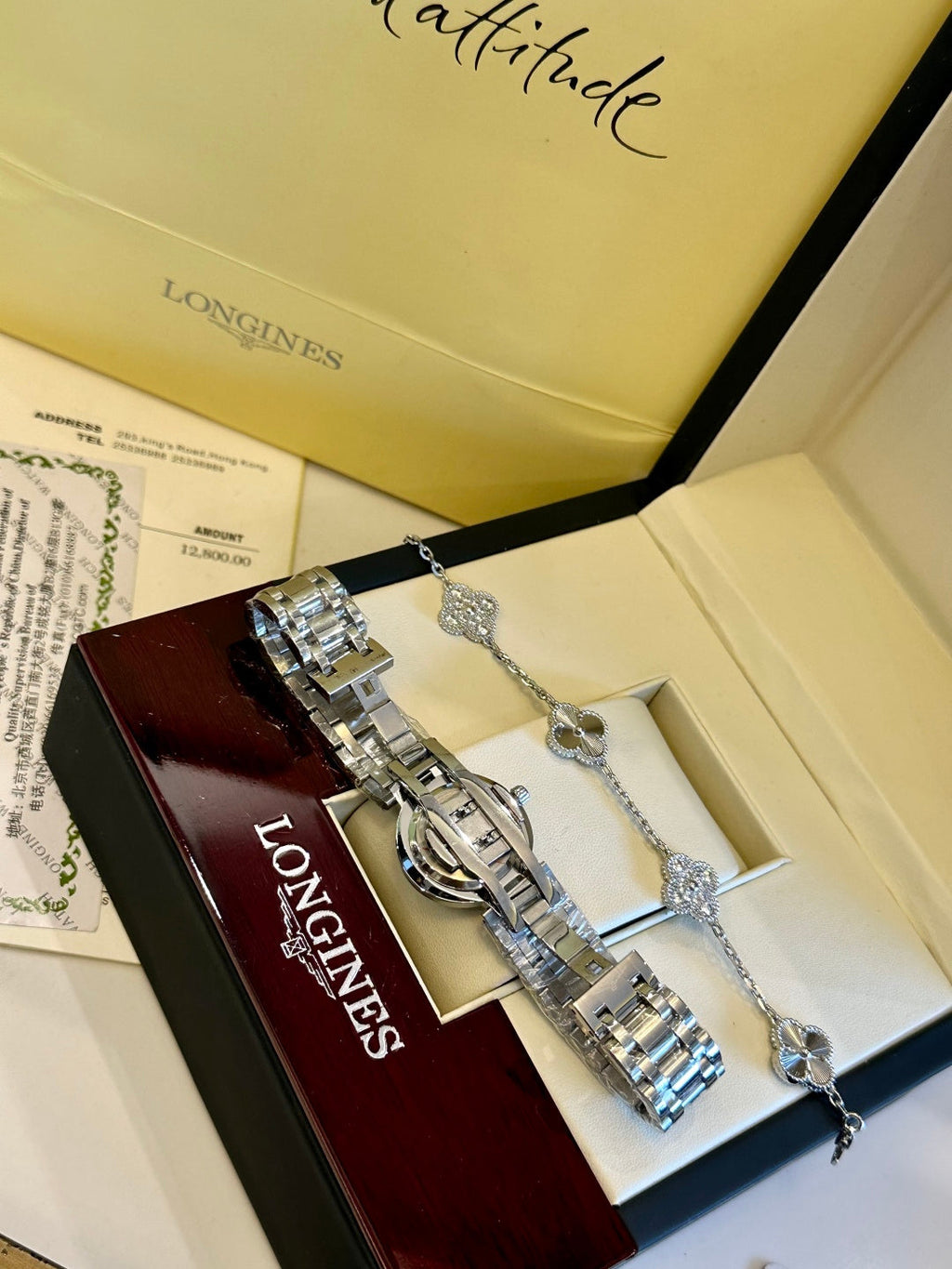 Longines PrimaLuna Ladies Watch & Clover Bracelet Gift Set